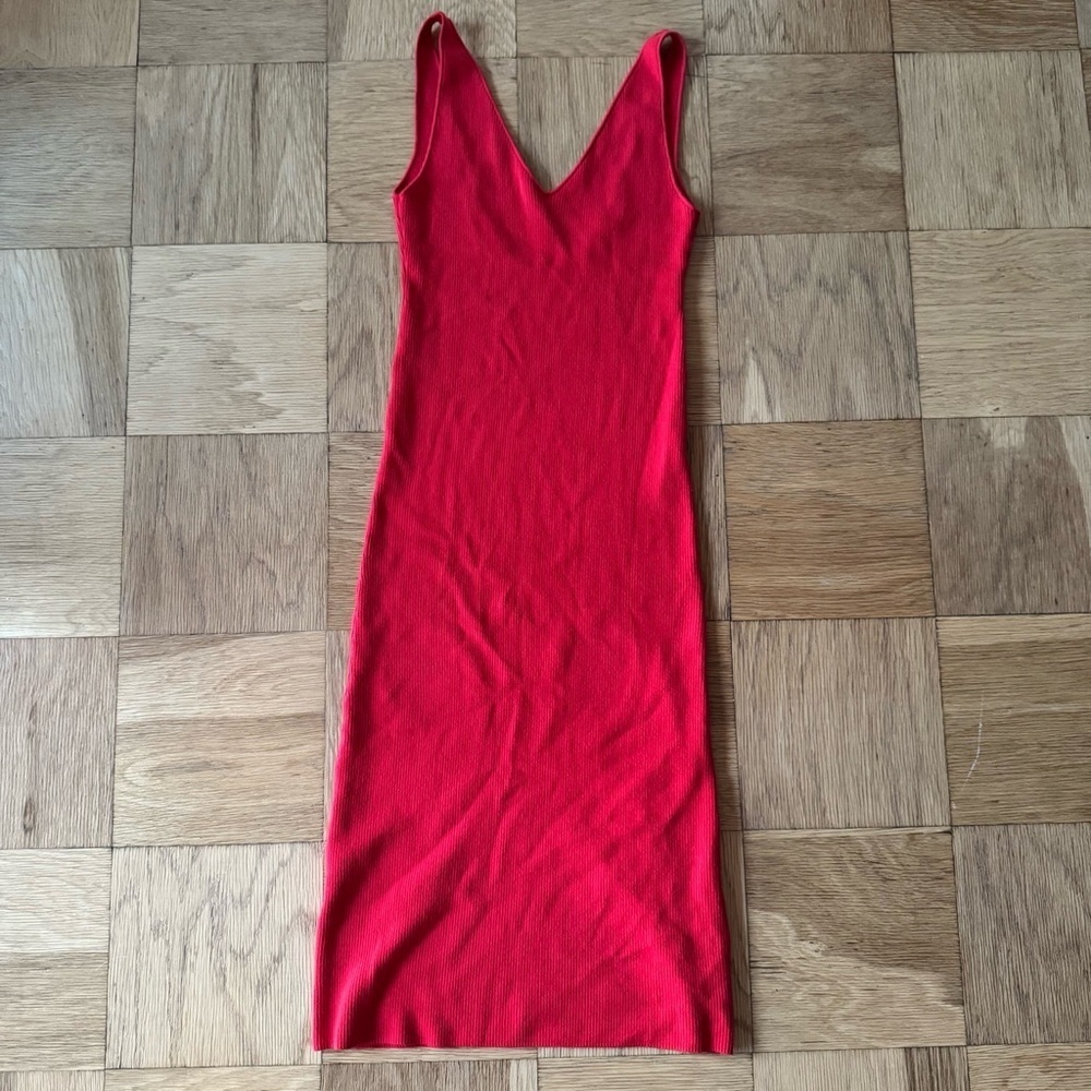 Free People Beach Danielle Daniela Red Knit Sweater Dress V Neck Medium - Picture 2 of 6